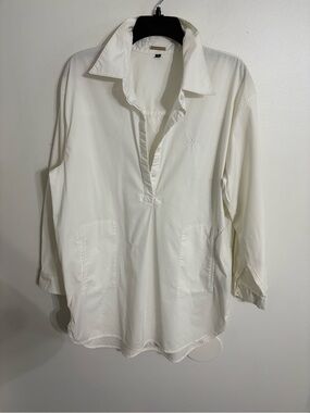 Adrienne Vittadini White Popover Tunic Blouse XL Oversized Patch Pockets